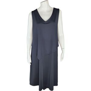 Cuddl Duds Silky Tank Dress Asymmetrical Overlay Womens Small Black Midi NWOT